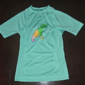 Kids Teal Rash Guard with Dinosaur Print